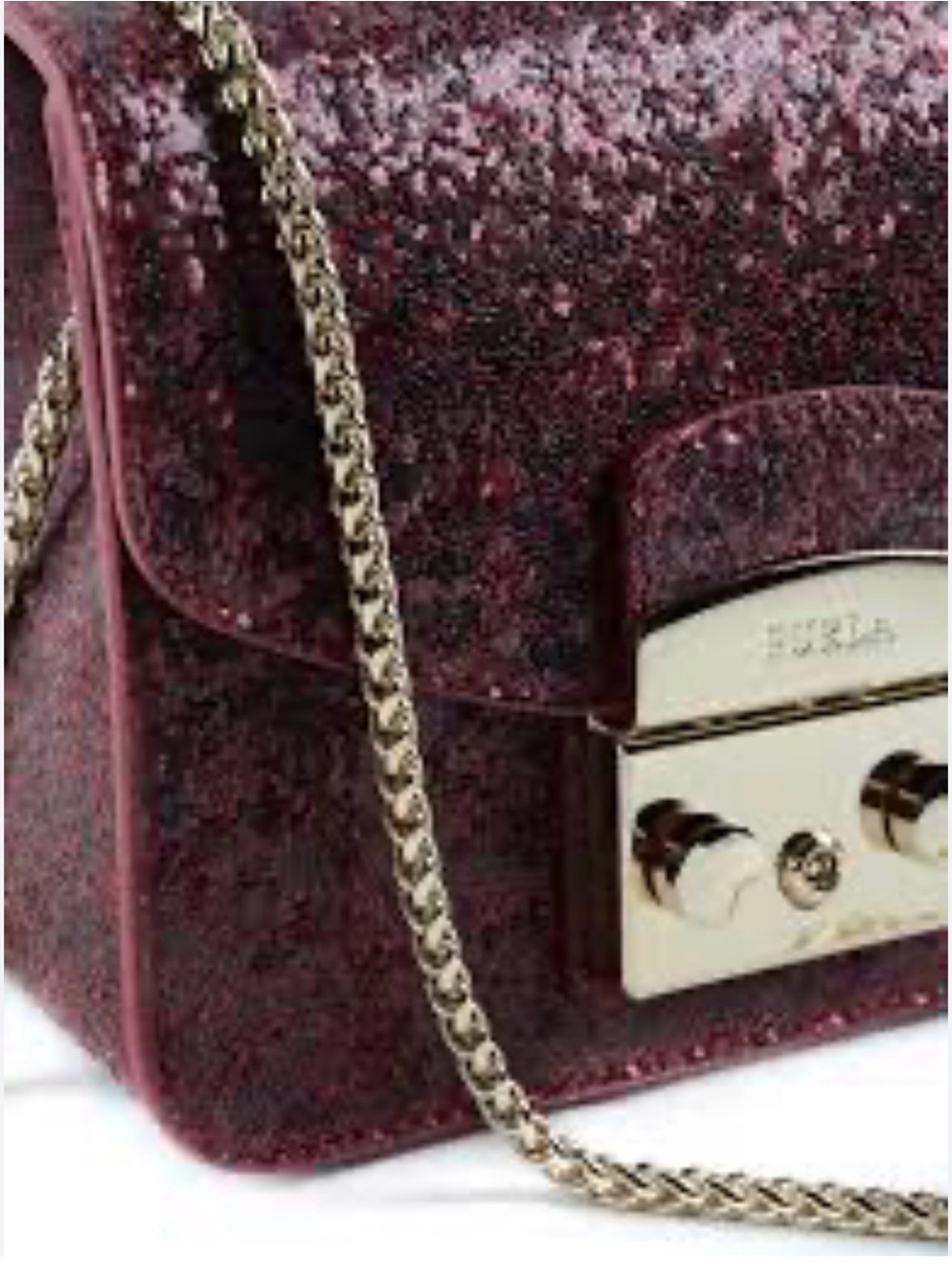 NWOT Furla Metropolis Wine Glitter Mini Crossbody Bag